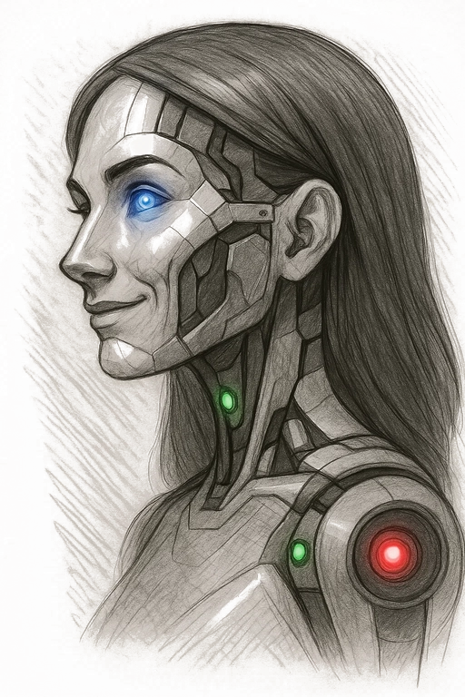 Cyborg portrait — pencil sketch
